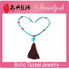 Boho Chic joyería hecho a mano turquesa grano Buda borla collar signo de la paz collar